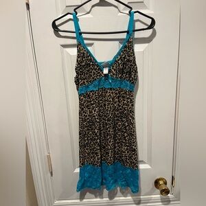 Nick & Sarah Leopard Print Nightgown with Blue Lace